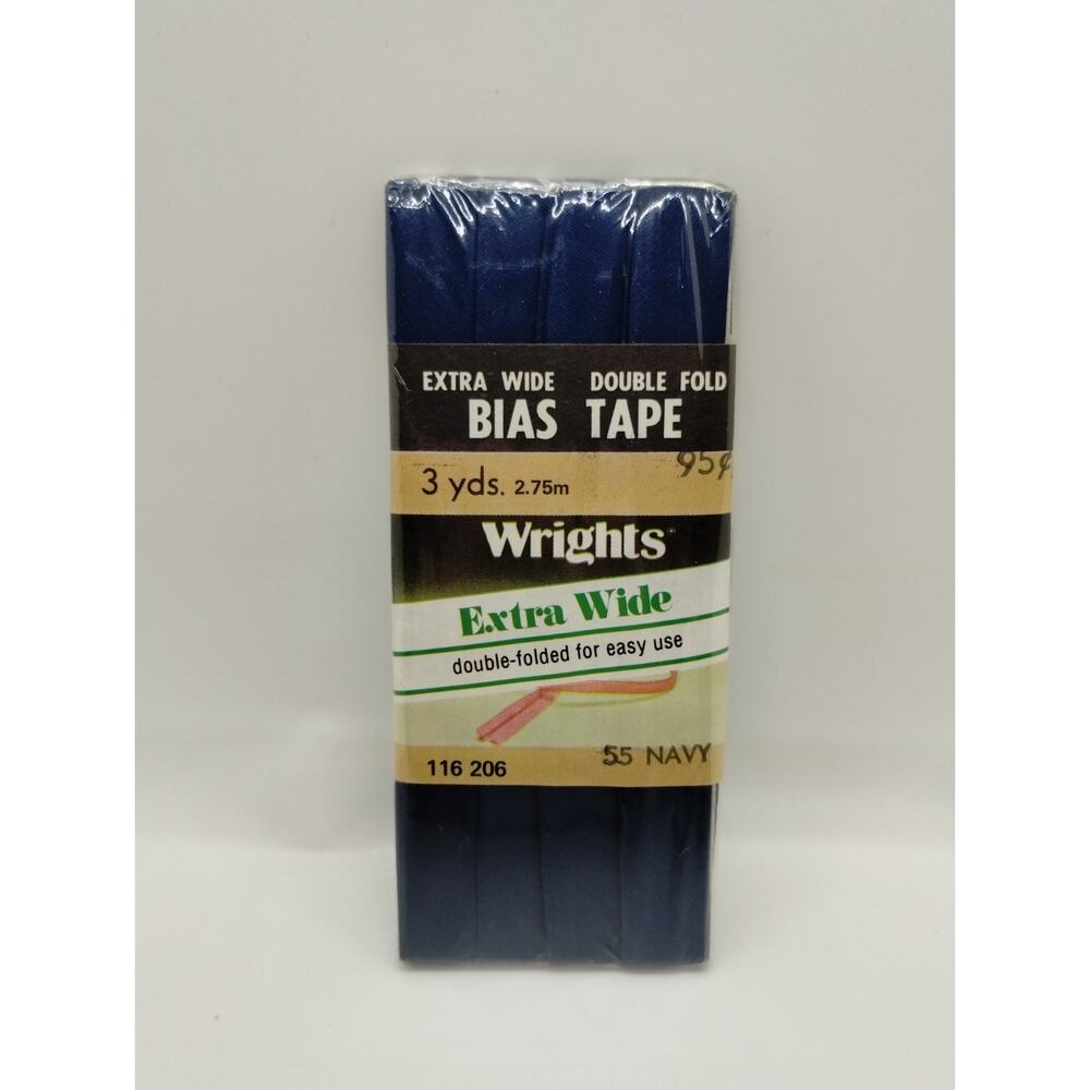 Wrights Dbl Fold Ex Wide Bias Tape 3 yds 116 206 - Navy 55 - Vintage Sewing 1981